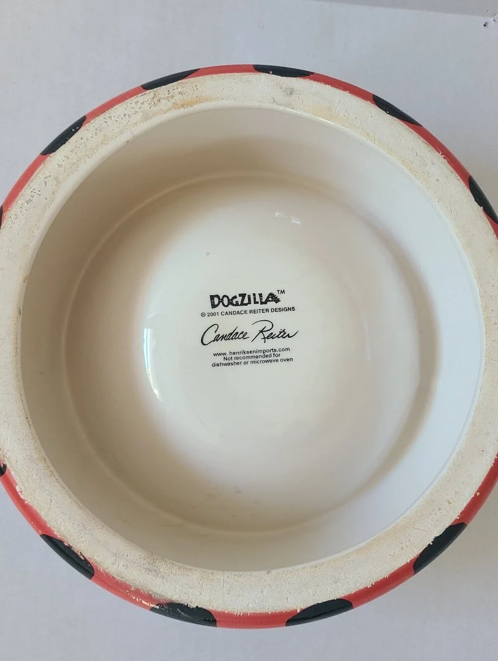 Candace Reiter Dogzilla Ceramic Dog Bowl Hand Painted 2001